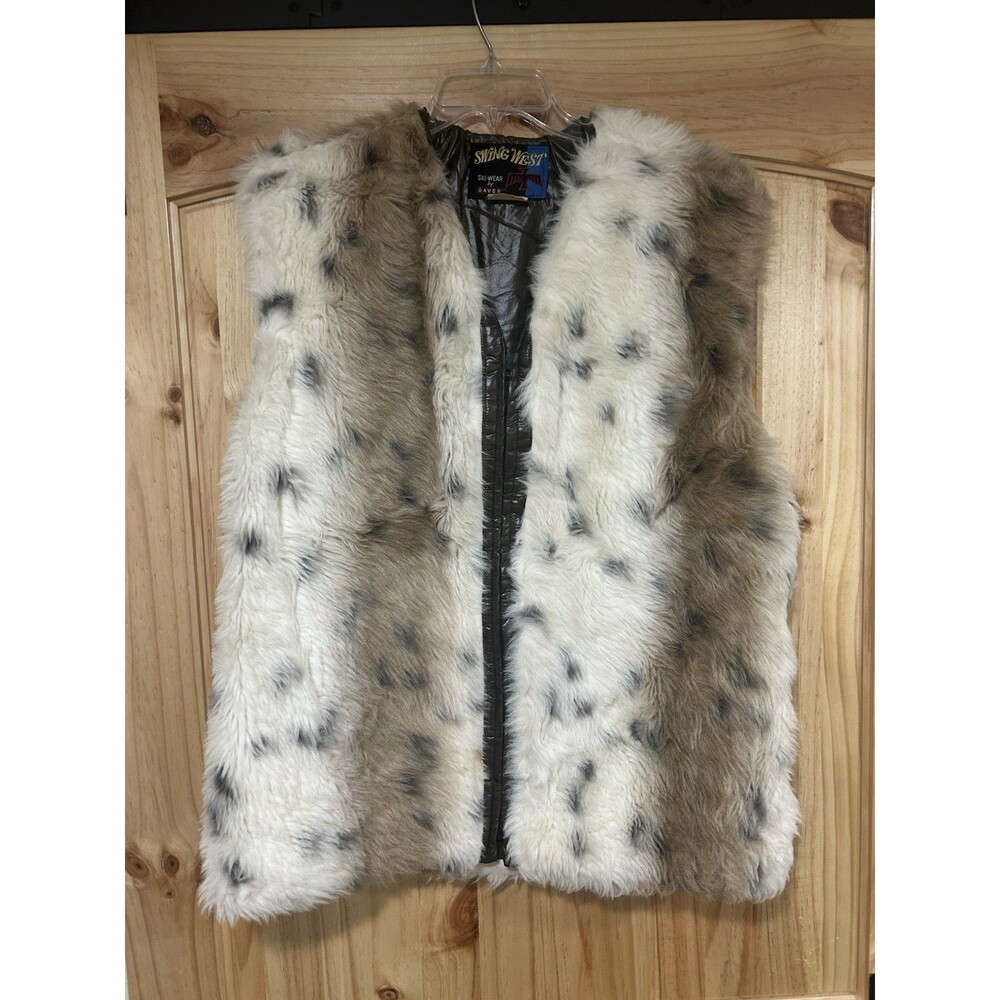 Vintage Swing West By Raven Ski Wear Fur Vest Mens Leopard Print Size M 70s